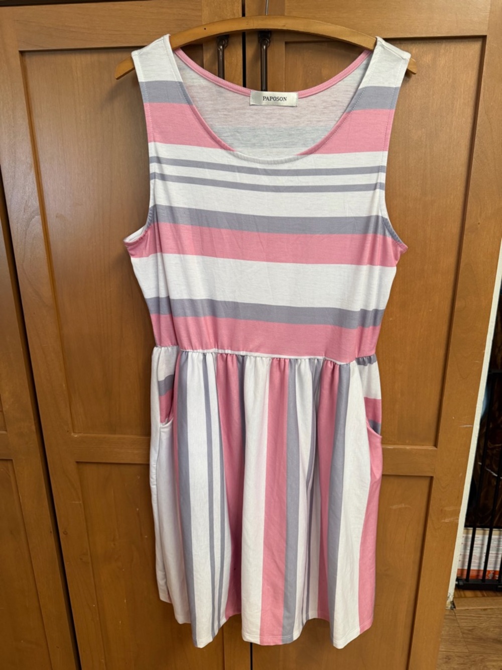 Papgoson Pink & Gray Striped Sleeveless Mini Dress